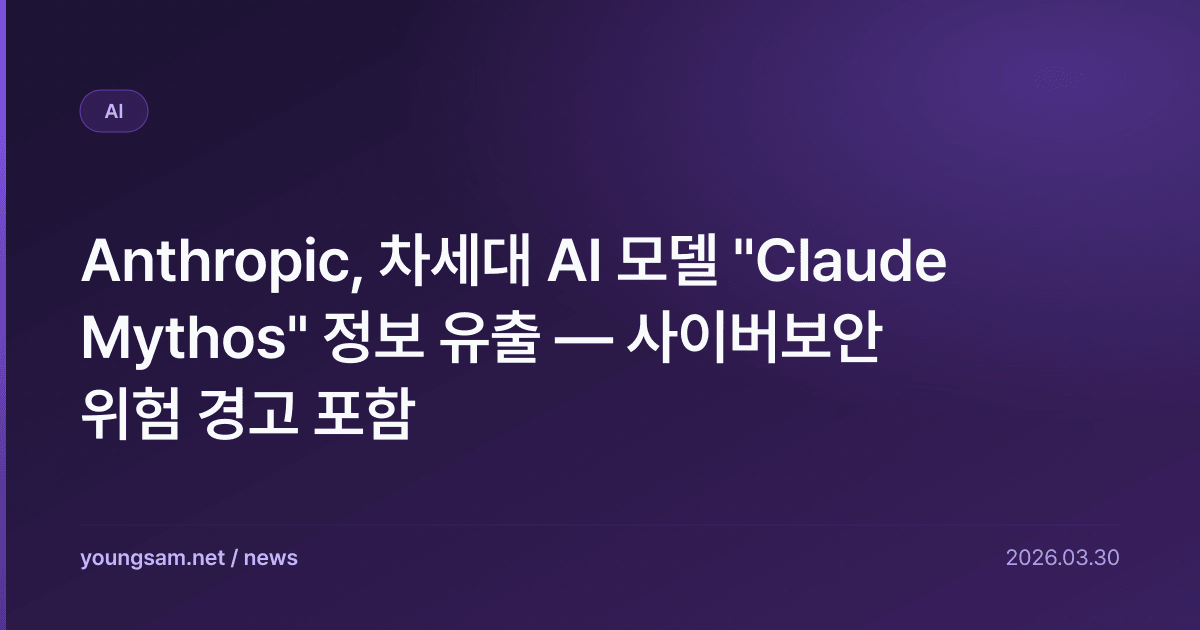 Anthropic, 차세대 AI 모델 "Claude Mythos" 정보 유출 — 사이버보안 위험 경고 포함