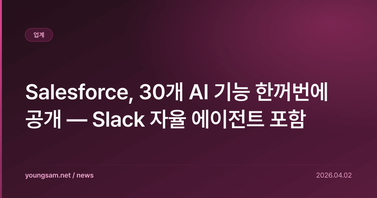 Salesforce, 30개 AI 기능 한꺼번에 공개 — Slack 자율 에이전트 포함