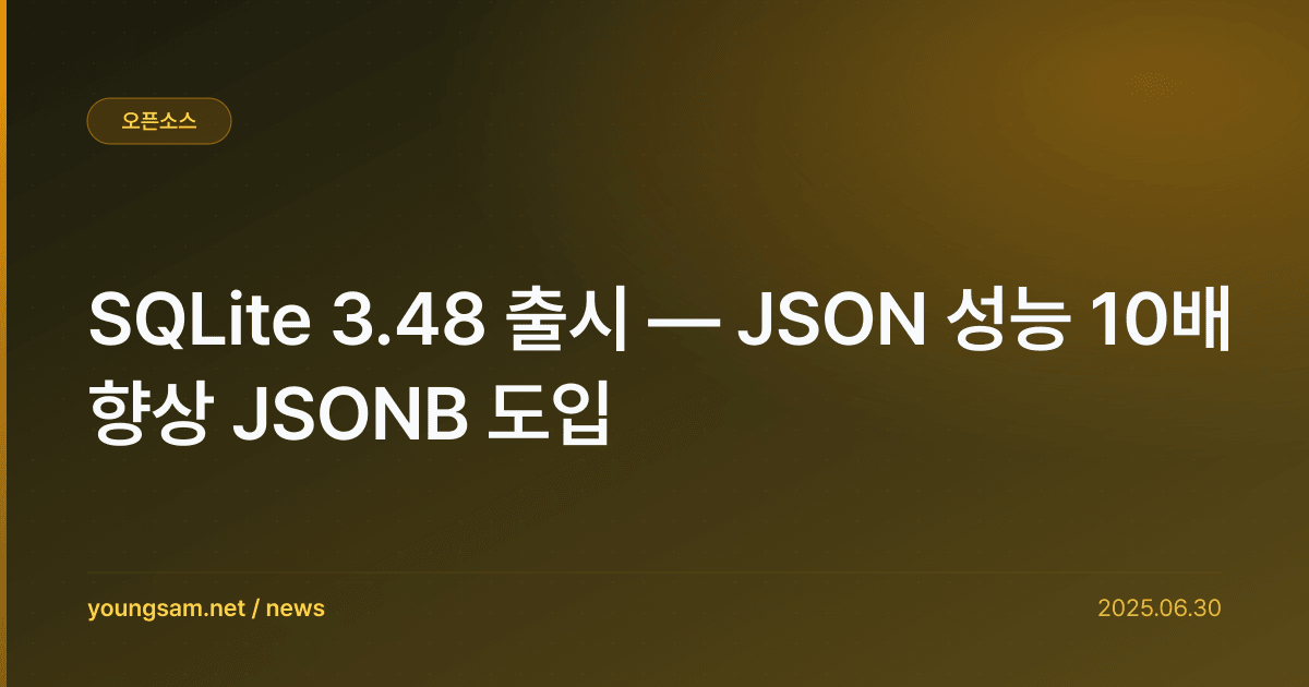 SQLite 3.48 출시 — JSON 성능 10배 향상 JSONB 도입