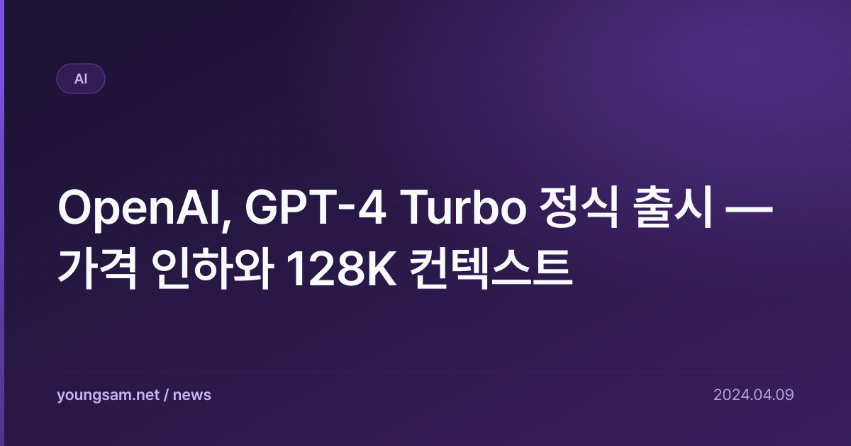 OpenAI, GPT-4 Turbo 정식 출시 — 가격 인하와 128K 컨텍스트