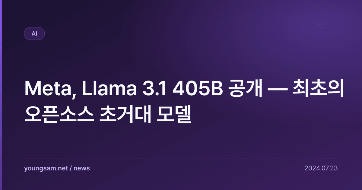 Meta, Llama 3.1 405B 공개 — 최초의 오픈소스 초거대 모델