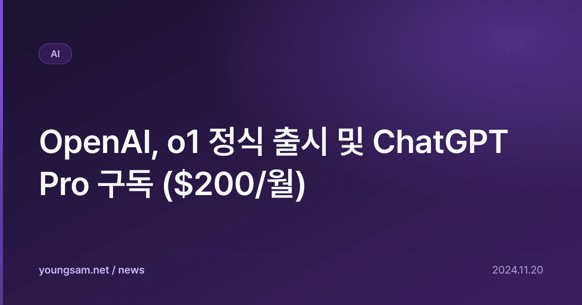 OpenAI, o1 정식 출시 및 ChatGPT Pro 구독 ($200/월)