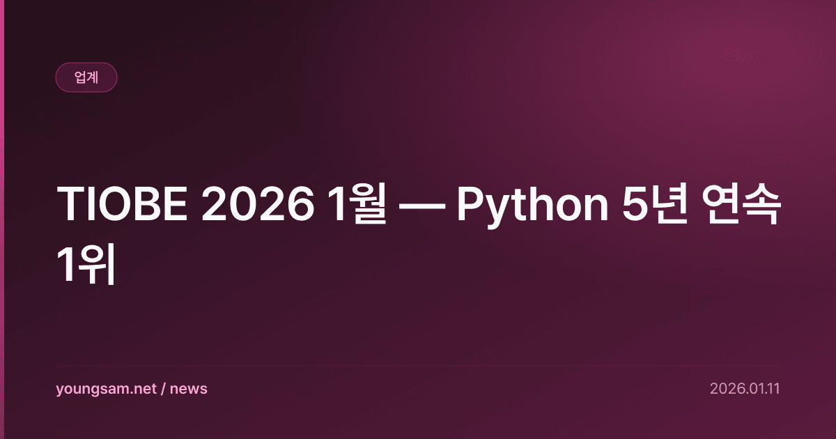 TIOBE 2026 1월 — Python 5년 연속 1위