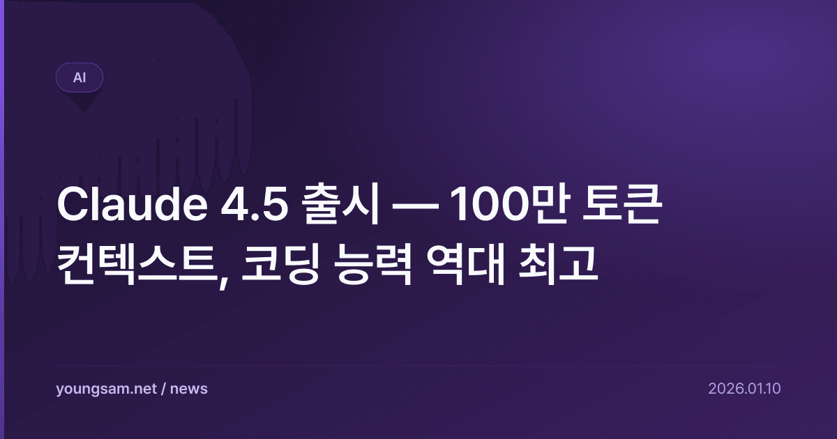 Claude 4.5 출시 — 100만 토큰 컨텍스트, 코딩 능력 역대 최고
