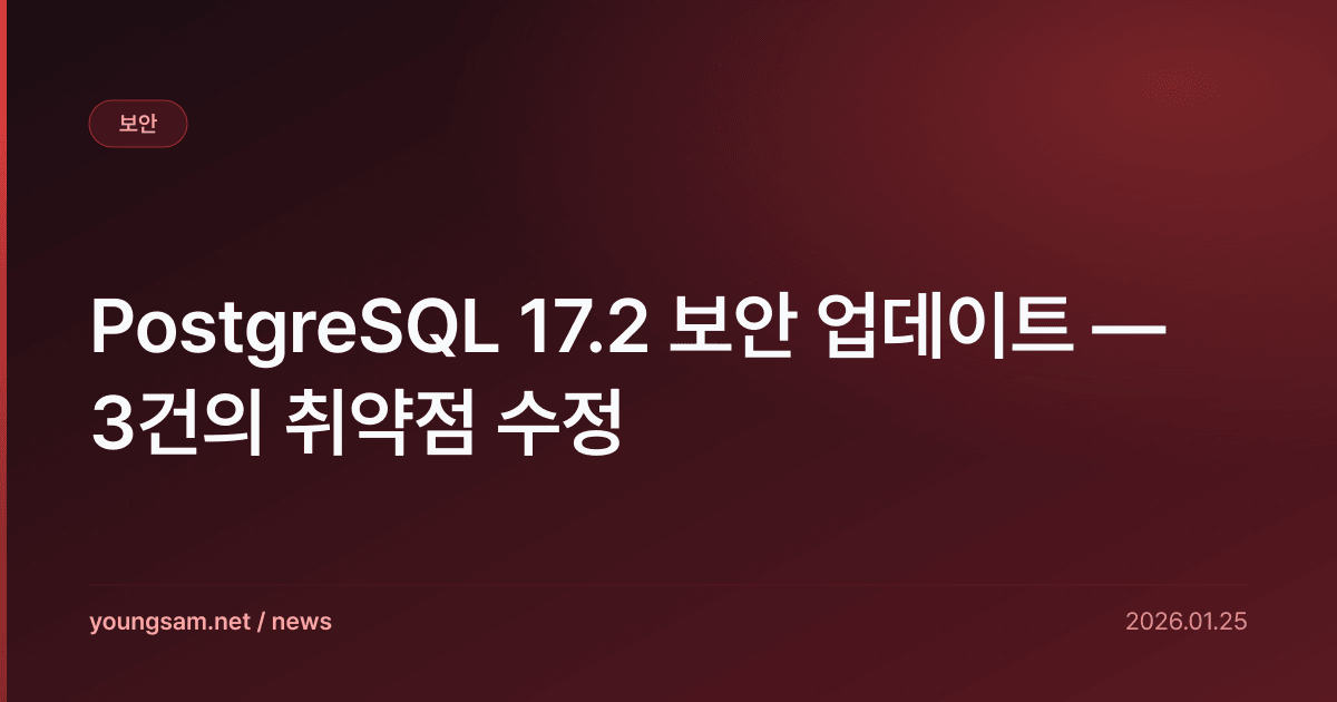 PostgreSQL 17.2 보안 업데이트 — 3건의 취약점 수정