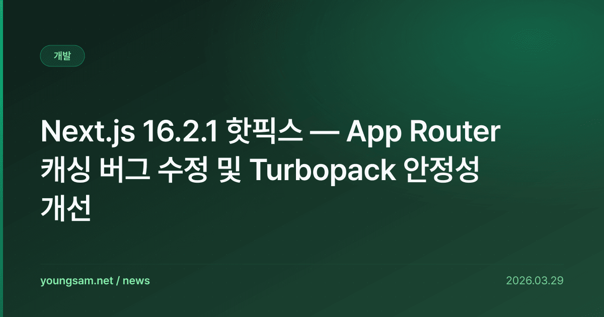 Next.js 16.2.1 핫픽스 — App Router 캐싱 버그 수정 및 Turbopack 안정성 개선