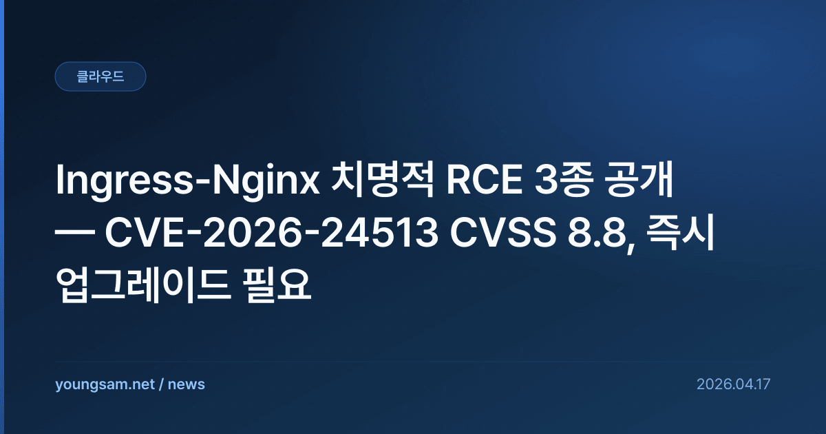 Ingress-Nginx 치명적 RCE 3종 공개 — CVE-2026-24513 CVSS 8.8, 즉시 업그레이드 필요