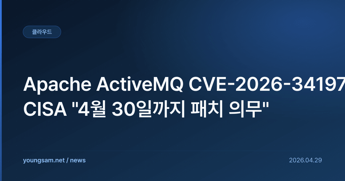 Apache ActiveMQ CVE-2026-34197 — CISA "4월 30일까지 패치 의무"