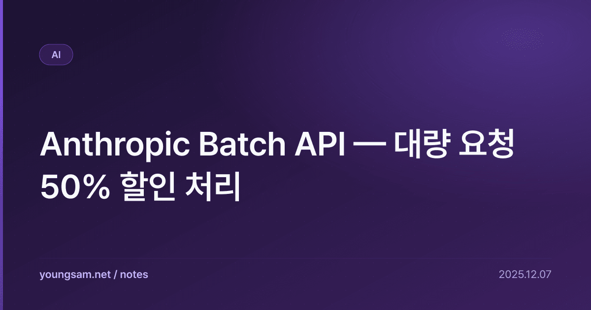 Anthropic Batch API — 대량 요청 50% 할인 처리