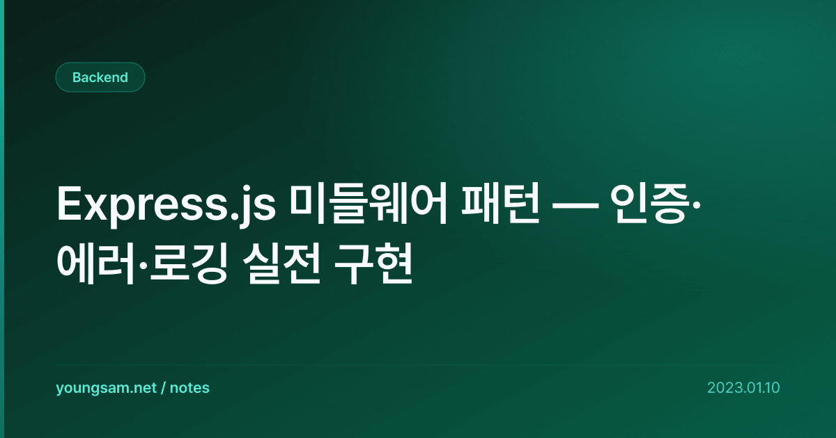 Express.js 미들웨어 패턴 — 인증·에러·로깅 실전 구현