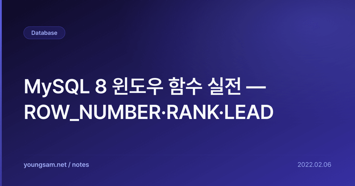 MySQL 8 윈도우 함수 실전 — ROW_NUMBER·RANK·LEAD