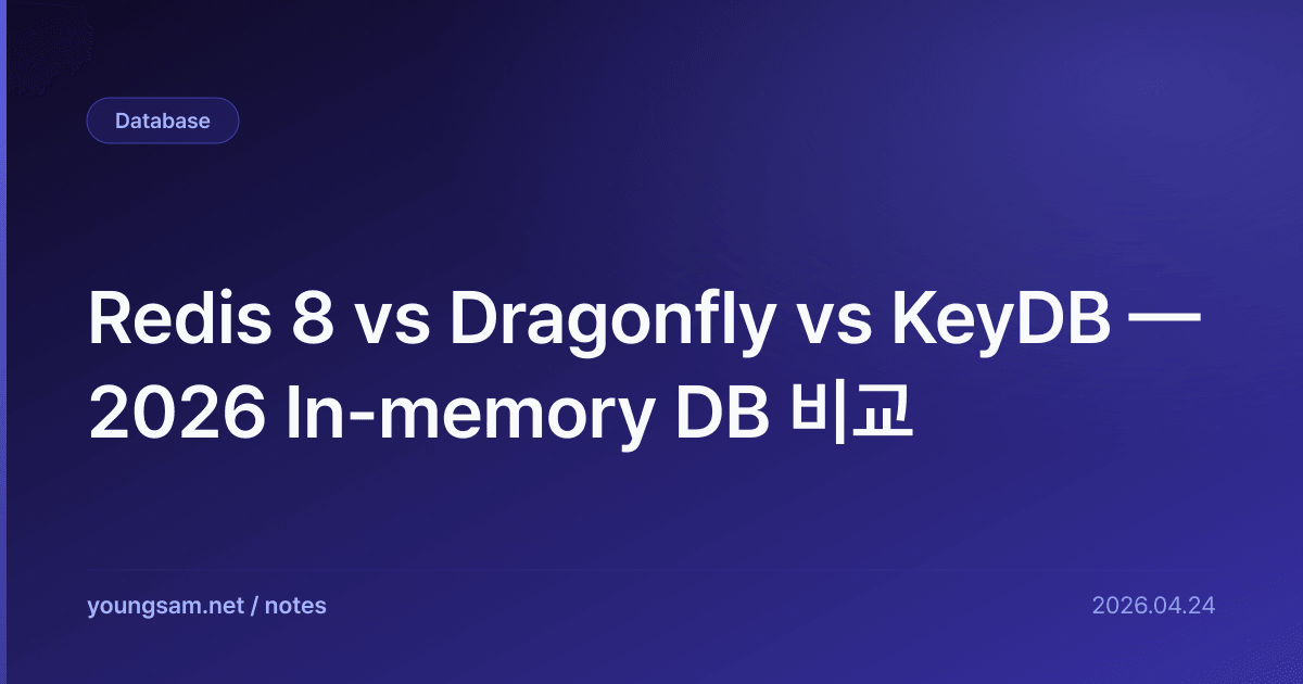Redis 8 vs Dragonfly vs KeyDB — 2026 In-memory DB 비교