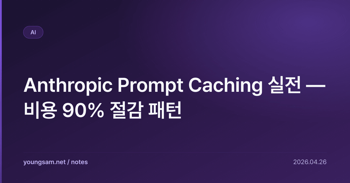 Anthropic Prompt Caching 실전 — 비용 90% 절감 패턴