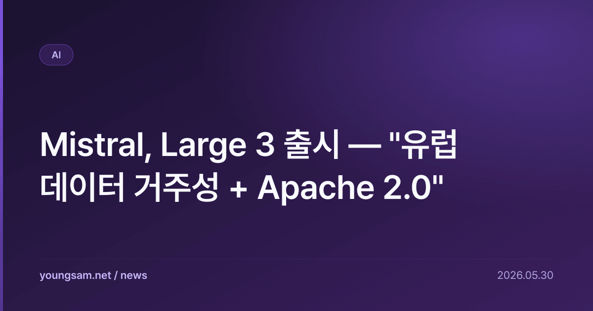 Mistral, Large 3 출시 — "유럽 데이터 거주성 + Apache 2.0"