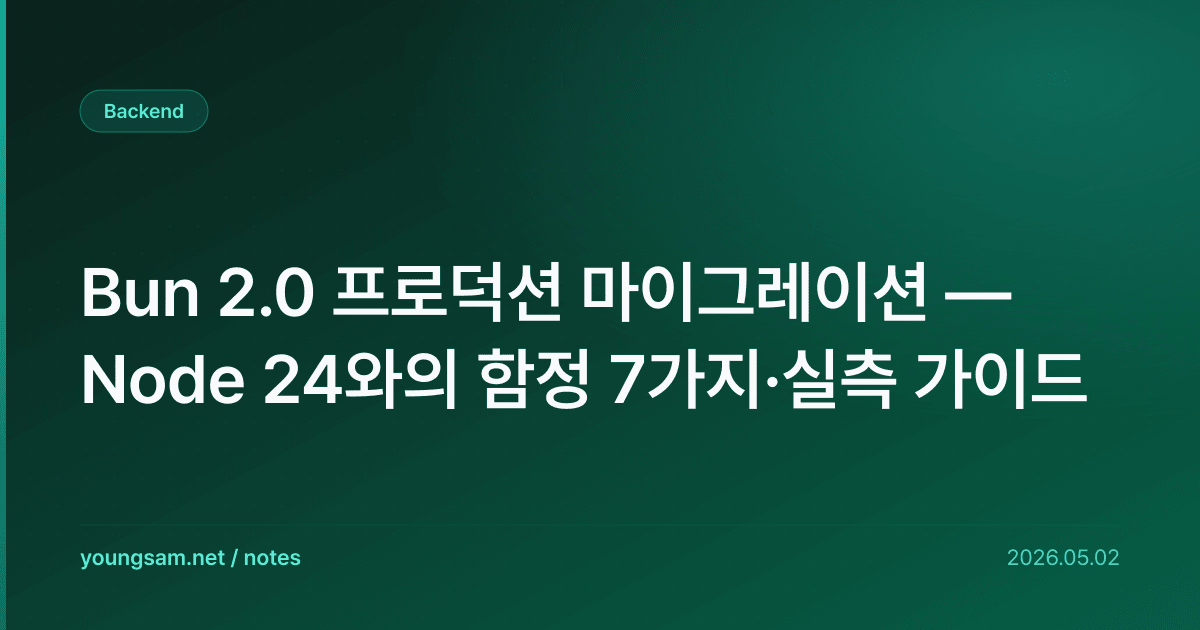Bun 2.0 프로덕션 마이그레이션 — Node 24와의 함정 7가지·실측 가이드