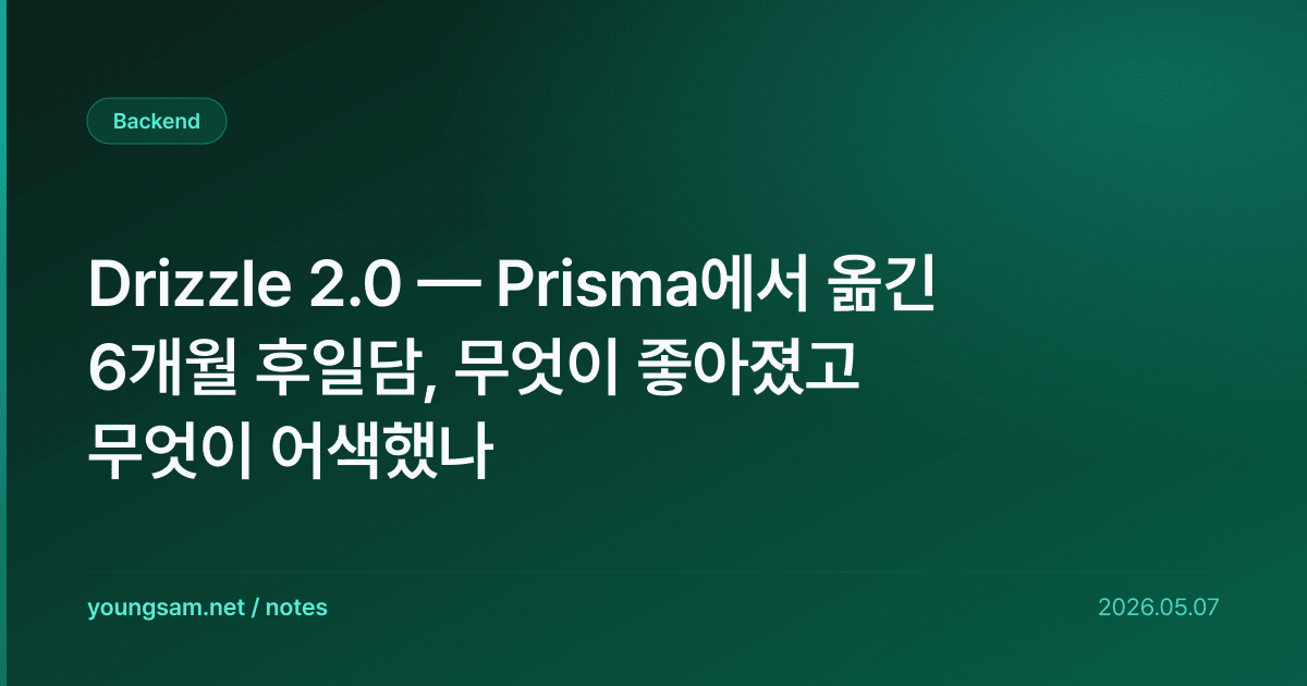 Drizzle 2.0 — Prisma에서 옮긴 6개월 후일담, 무엇이 좋아졌고 무엇이 어색했나
