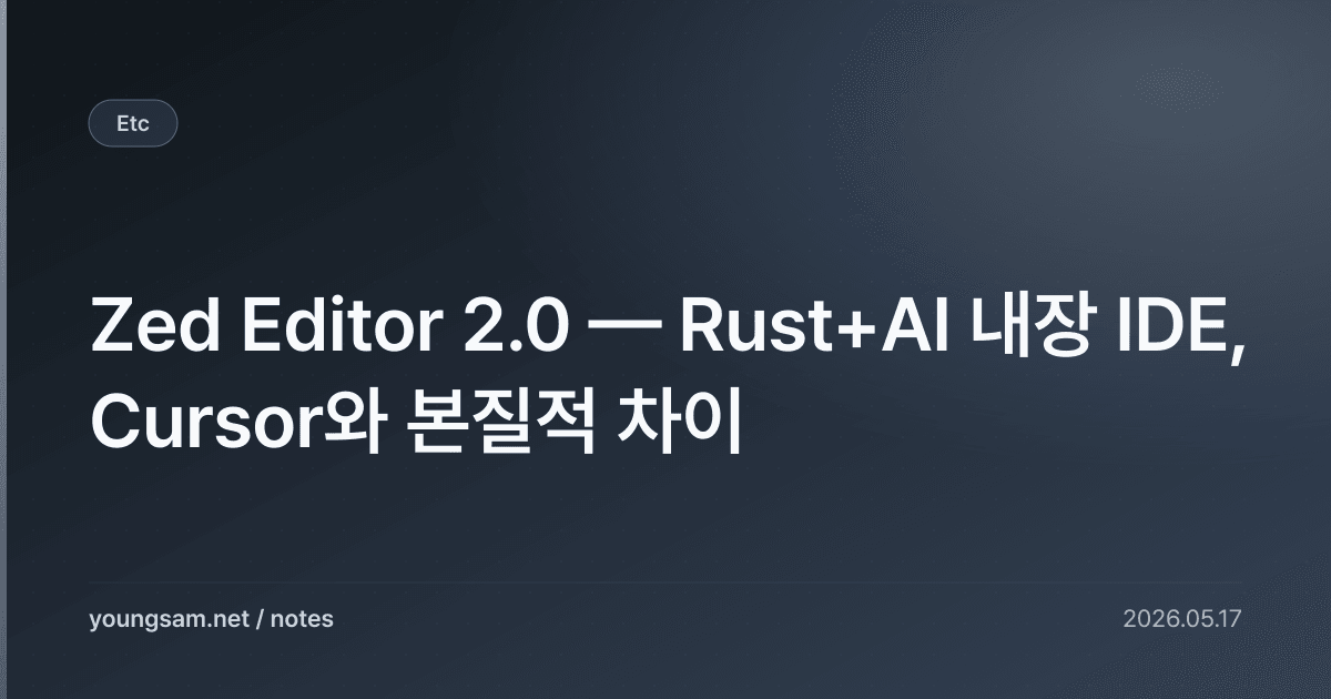 Zed Editor 2.0 — Rust+AI 내장 IDE, Cursor와 본질적 차이