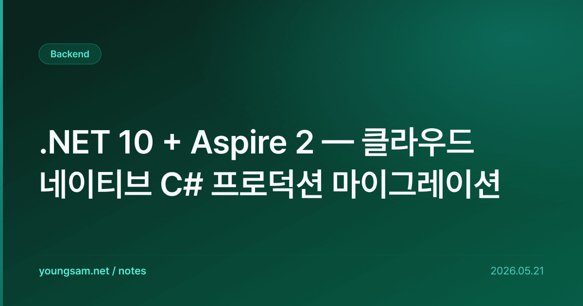 .NET 10 + Aspire 2 — 클라우드 네이티브 C# 프로덕션 마이그레이션