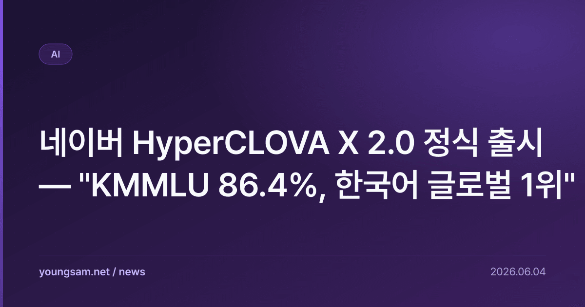네이버 HyperCLOVA X 2.0 정식 출시 — "KMMLU 86.4%, 한국어 글로벌 1위"