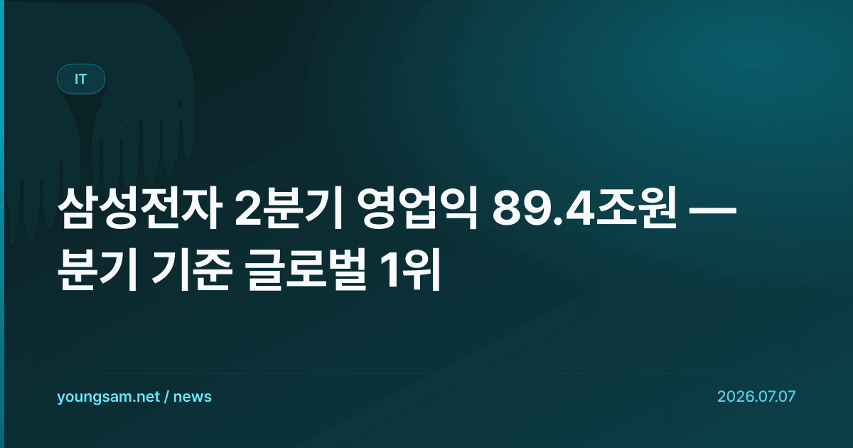 삼성전자 2분기 영업익 89.4조원 — 분기 기준 글로벌 1위