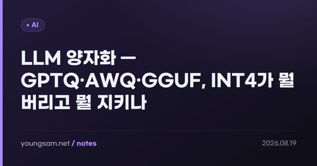 LLM 양자화 — GPTQ·AWQ·GGUF, INT4가 뭘 버리고 뭘 지키나