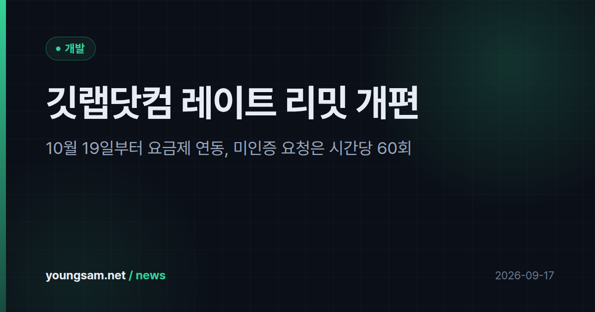 깃랩닷컴 레이트 리밋 개편 — 10월 19일부터 요금제 연동, 미인증 요청은 시간당 60회