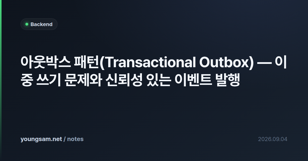 아웃박스 패턴(Transactional Outbox) — 이중 쓰기 문제와 신뢰성 있는 이벤트 발행