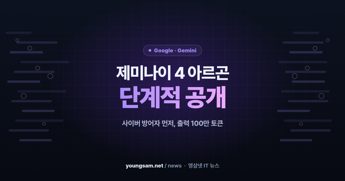 구글 제미나이 4 아르곤 공개 — 사이버 방어자에게 먼저, 출력 한도 64K에서 100만 토큰으로