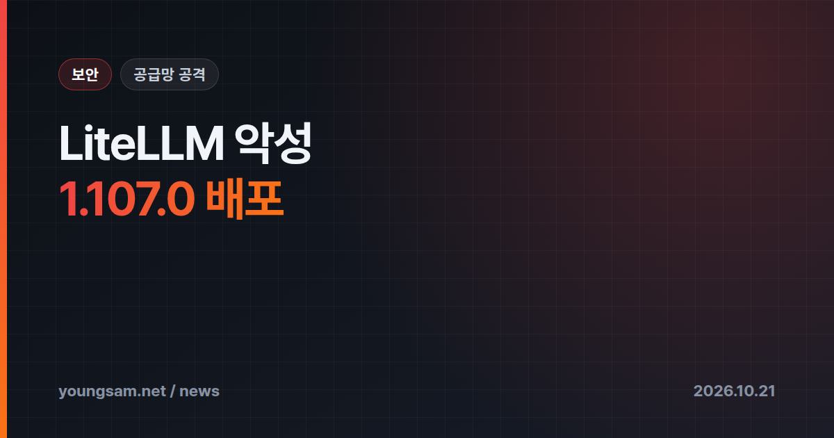 LiteLLM 1.107.0, 릴리스 파이프라인 탈취로 PyPI·도커에 악성 배포 — 설치만 해도 키 털고 원격 백도어 띄운다